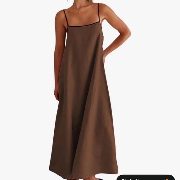 Amazon Dresses & Skirts - Brown Linen Maxi Dress with Adjustable Straps